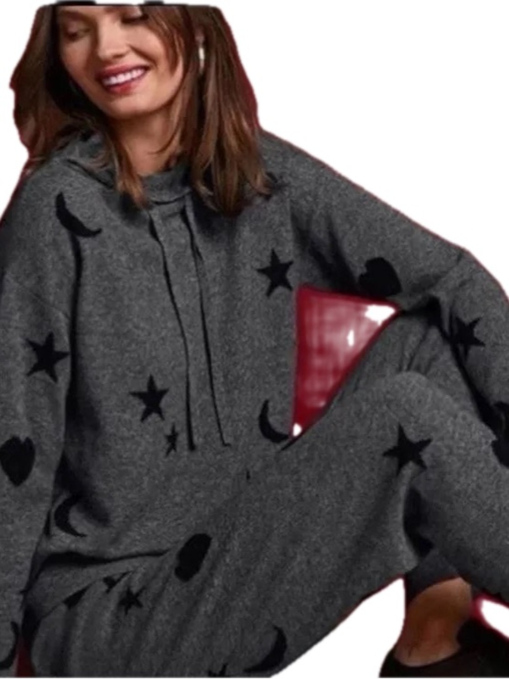 Johnny Was Cashmere Gray Star & Moon Hooded Sweater Set
